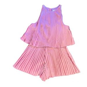 Lovers + Friends Womens Nicki Romper Pleated Draped Overlay Blush Sz Extra Small